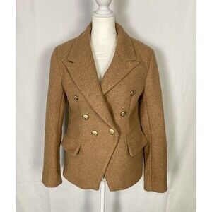 One / Third Blazer Jacket Camel Tan Sz Small Women's Gold 6 Button Wool NWT